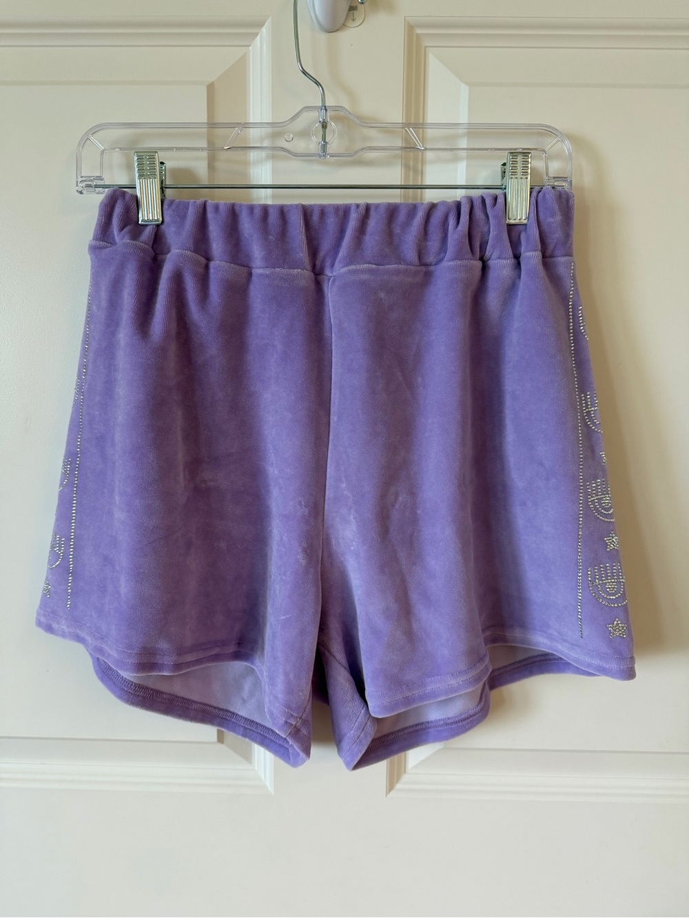Chiara Ferragni Lavender Velour Athletic Shorts with Rhinestone Trim